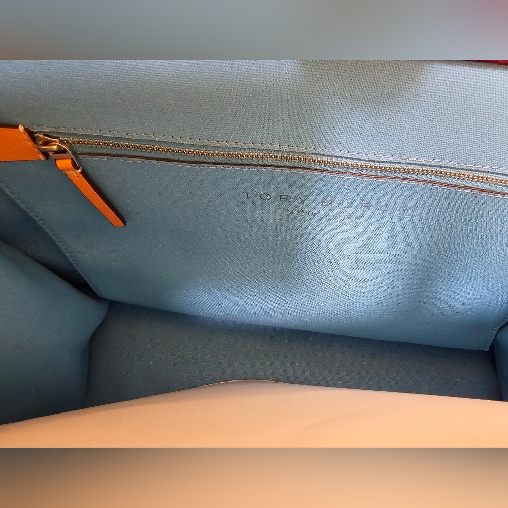NEW TORY BURCH ELLA COLOR-BLOCK CANVAS TOTE - Picture 8 of 17